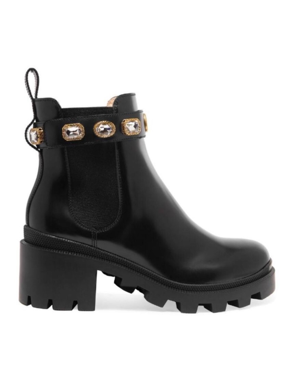GUCCI Trip GG logo crystal embellished leather heeled ankle boots